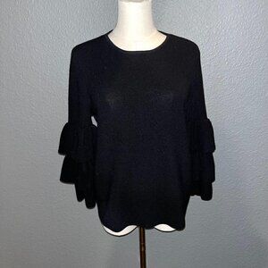 J. McLaughlin Black Italian Merino Wool Ruffle Sleeve Sweater Size S EUC